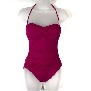 LA BLANCA Hot Pink Convertible One Piece Swim Suit Halter Flattering US 4